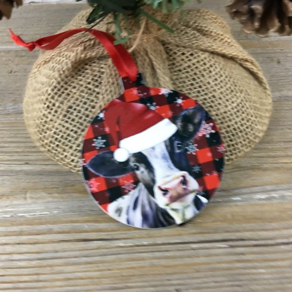 Black and White Santa Cow Christmas Ornament Double Sided - Picture 2 of 7